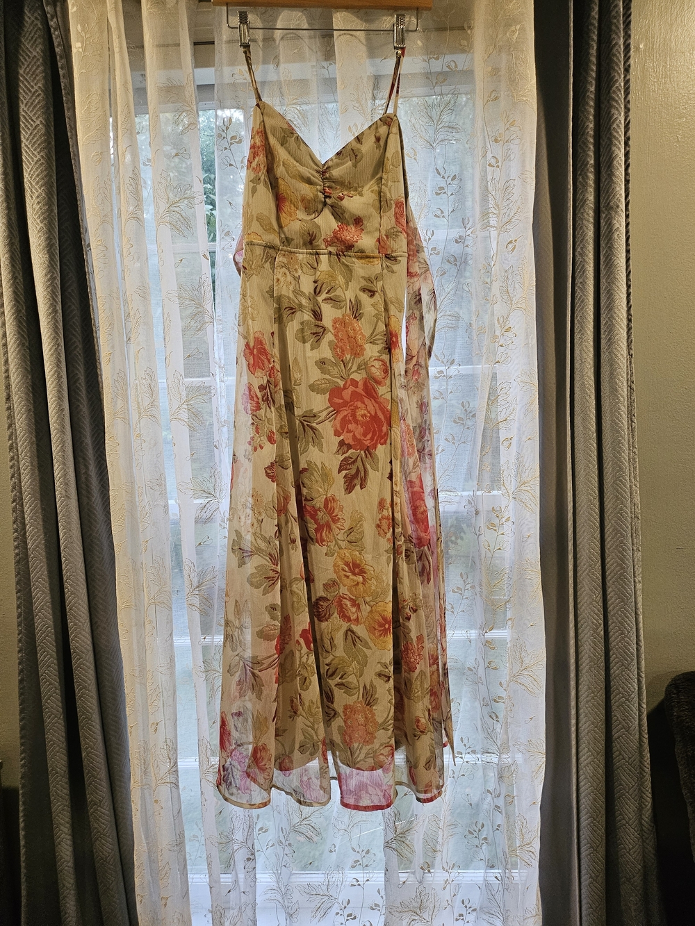 H&M Cream Maxi Dress with Pink & Yellow Floral Print